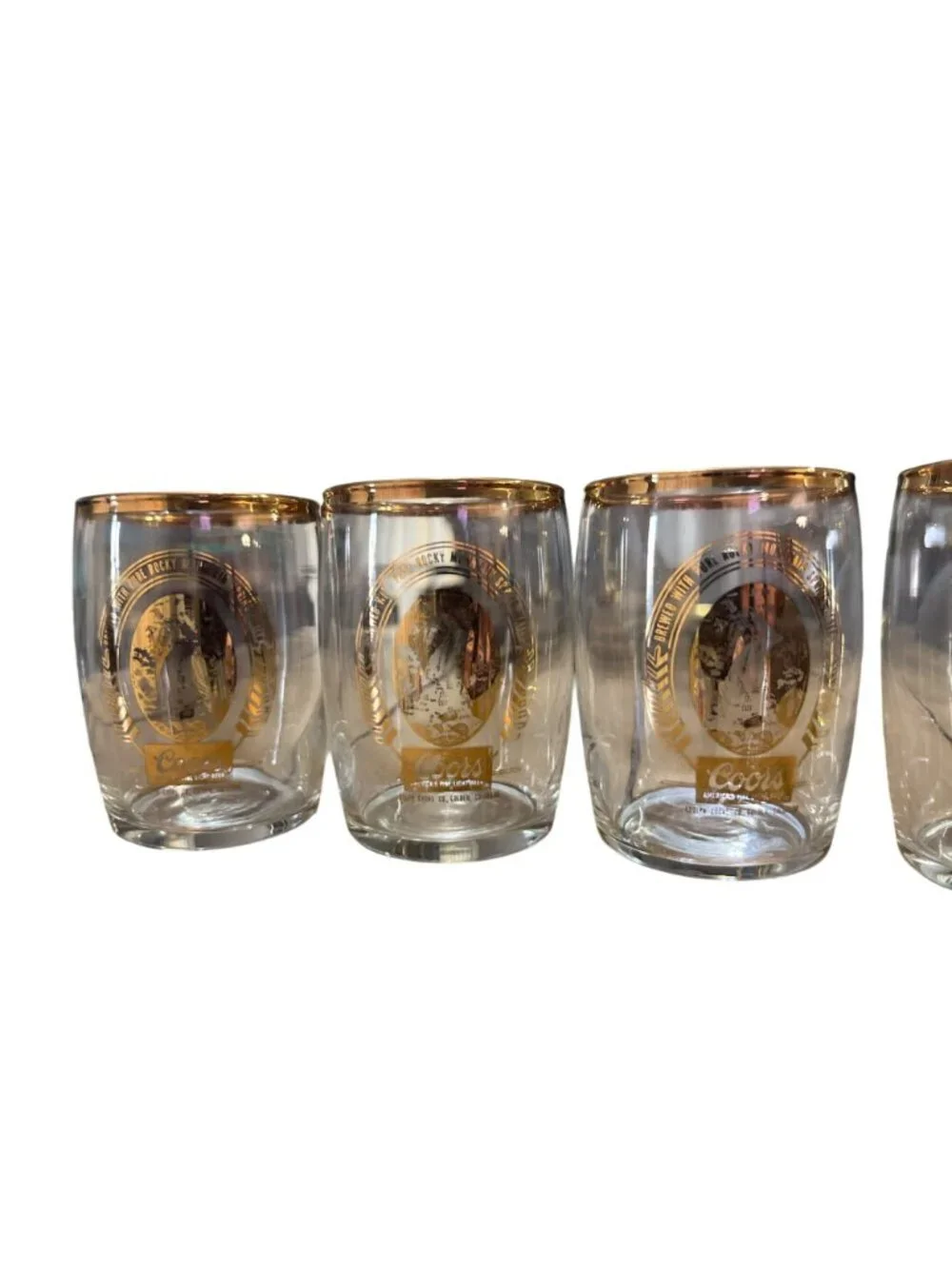 Vintage Coors Gold Rim Shot Glasses Set of 5 Rocky Mountain Cordial Barware Used